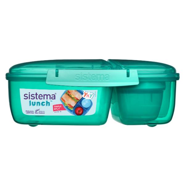 Sistema to Go Triple Split Lunch Box with Yoghurt Pot, 2L - Assorted Colour