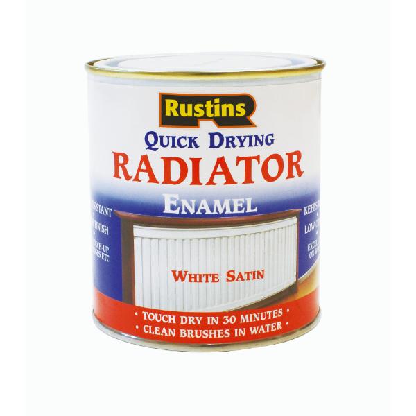 Rustins Radiator Enamel Q/Drying White Satin 500ml