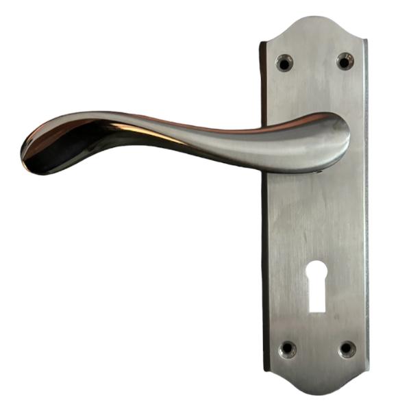 Sichern The Charlotte Lever lock Handle is a stylish lever on plate Handle in a Polished/Satin chrome Finish