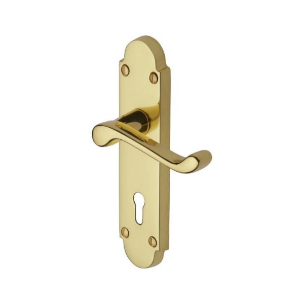 Sichern The Carisbrooke handle is an Elegant Scroll Lever on an Arched Back Plate