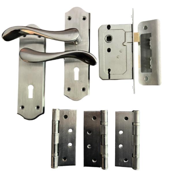 Sichern Elegant Contemporary Lock Furniture PC/Sc Door pack, Pack contains Handles, Lock &amp; 3 Hinges