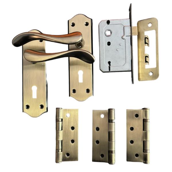 Sichern Elegant Contemporary Lock Furniture Bronze Door pack, Pack contains Handles, Lock &amp; 3 Hinges