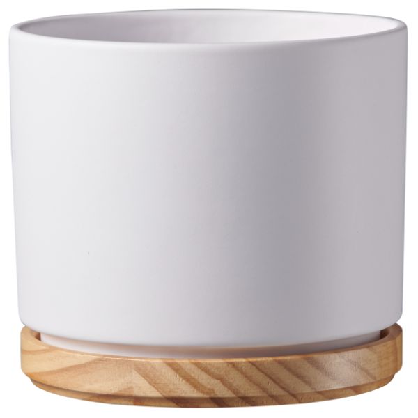 SK Indoor Pot  Oslo Matte White / Wood D16Cm X H14Cm