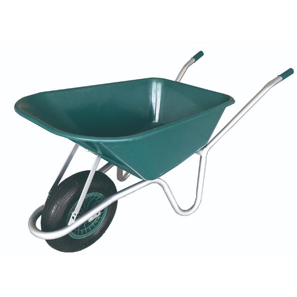 Galvanised Frame Green Poly Tray Wheel Barrow 100L