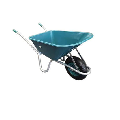 Galvanised Frame Green Poly Tray Wheel Barrow 100L