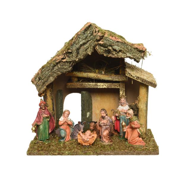 Christmas Nativity house with figures - natural materials