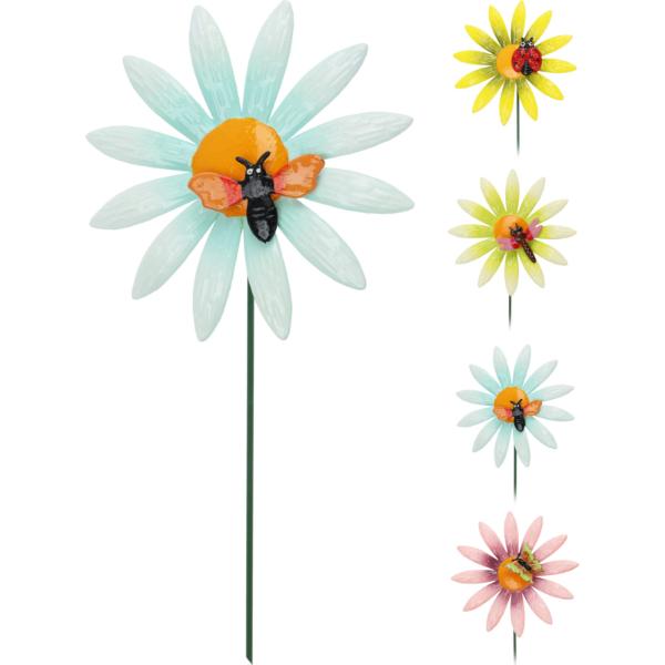 Daisy With Insect Decorative Garden Ornament On Stick In 4 Assorted Styles 71cm