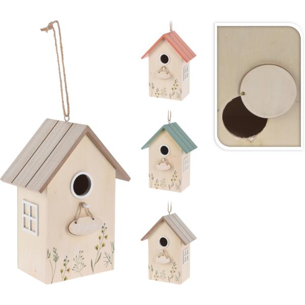 Wooden Birdhouse 3 Assorted Colours 16.5x10x21.5cm