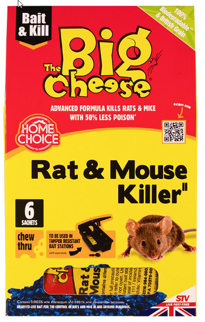 Big Cheese Rat &amp; Mouse Killer Grain Bait Sachet 6 x 25g