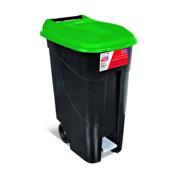 Eco Tayg 80L Pedal Wheel Bin Green Lid