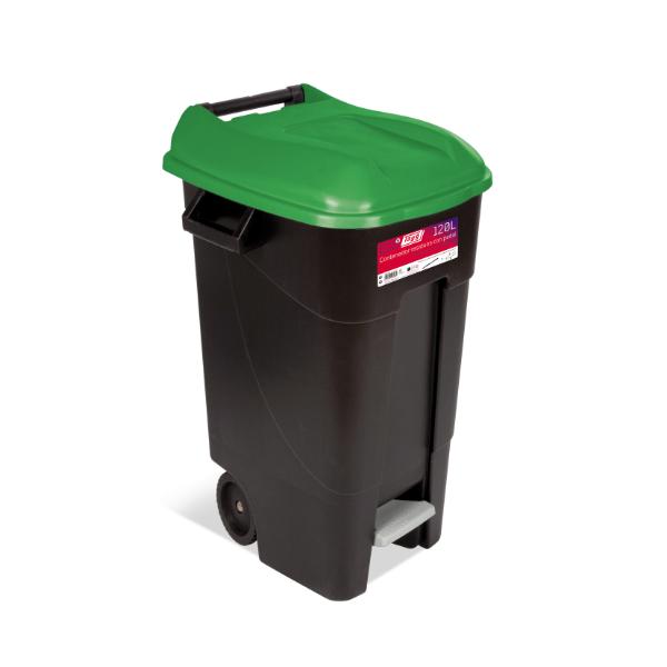 Eco Tayg 120L Pedal Wheel Bin Green Lid