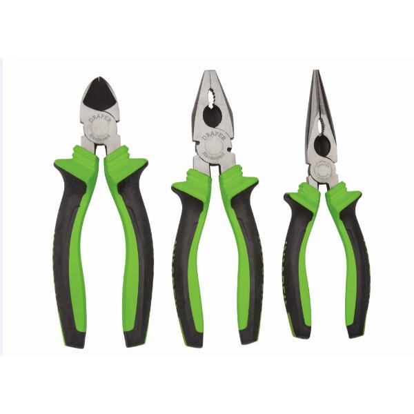 Draper Soft Grip Pliers Set, Green (3 Piece)