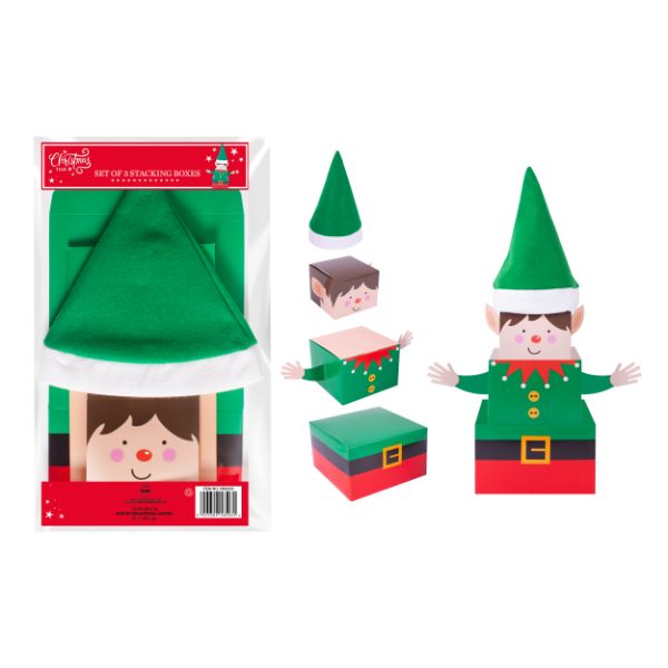 Elf Stacking Gift Boxes - 3 Pack