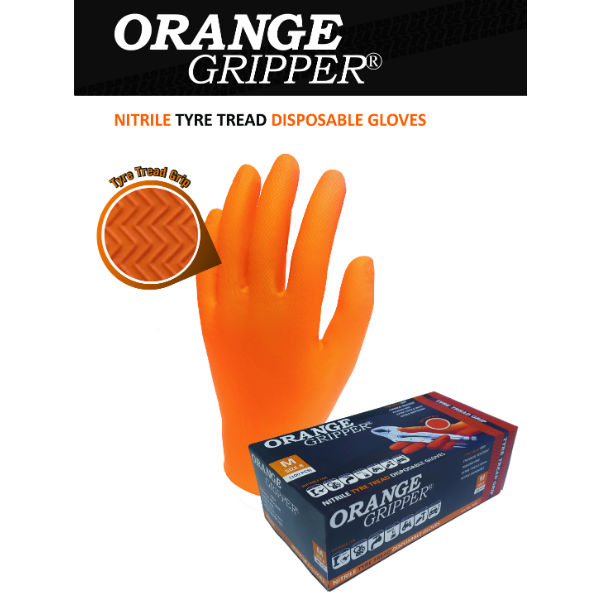 Orange Gripper Nitrile Glove Medium Box Of 100