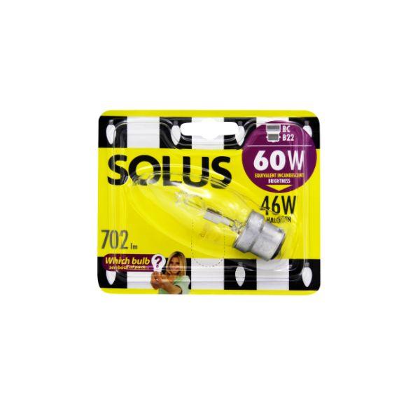 Solus 60W=46W BC Clear Candle Halogen E/Save