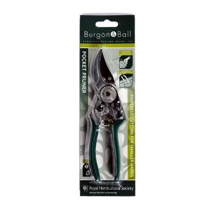 Burgon &amp; Ball RHS Pocket Pruner, Racing Green Handles 17.5cm