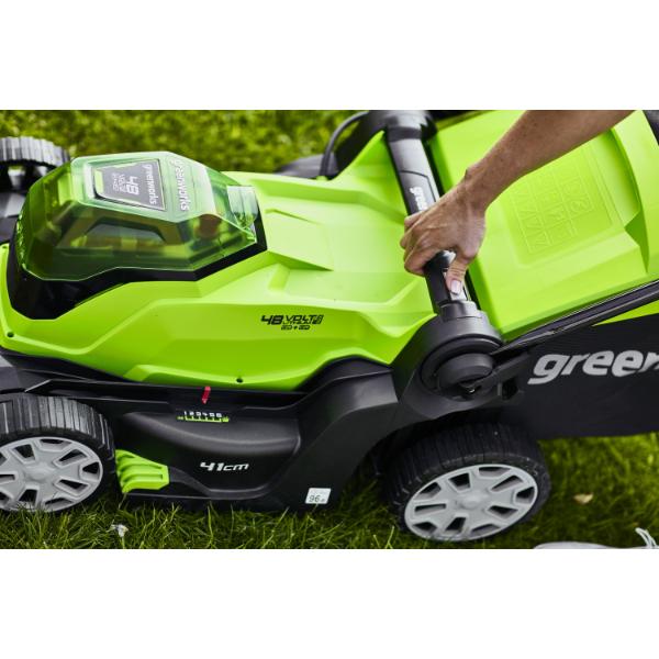 Greenworks 41cm Cordless Lawnmower 48V with Two Batteries Twin Charg Co Op Superstores