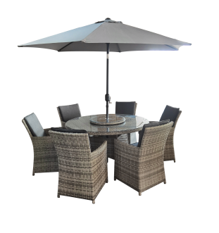 Madrid 6 Seater Rattan Outdoor Furniture Set with Parasol &amp; Cover