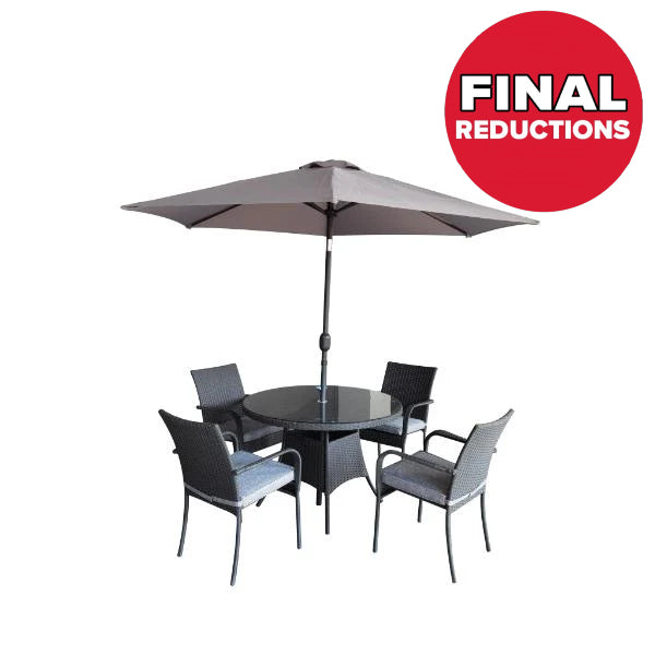 Cambridge 4 Seater Round Furniture Set with Parasol and Furniture Set Cover