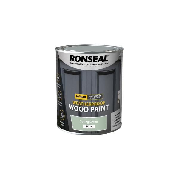 Ronseal 10Yr Weatherproof Paint Sgreen Satin 750ml