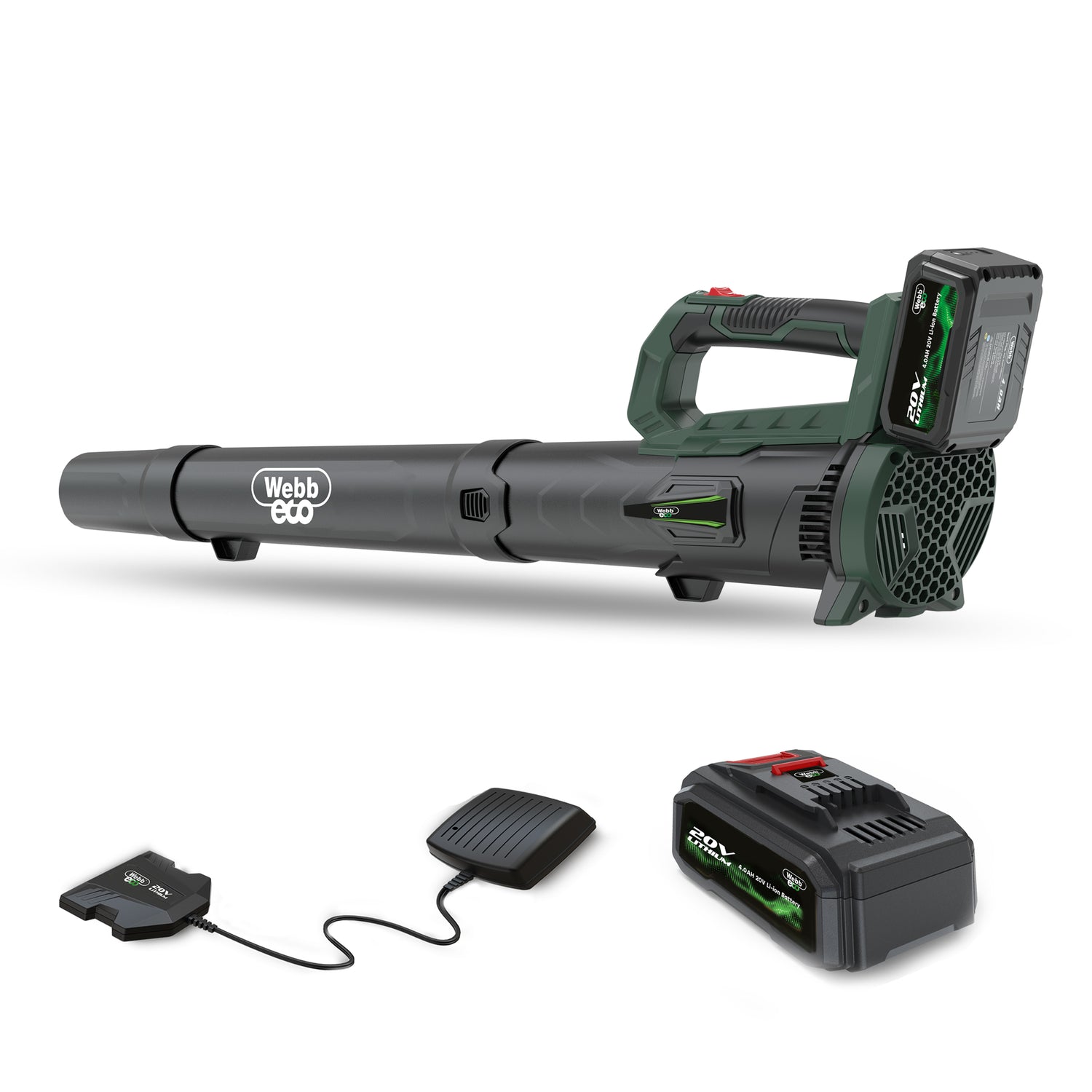 Webb Eco 20v Lithium Cordless 160km/h Axial Blower with 1 x 4ah battery &amp; charger