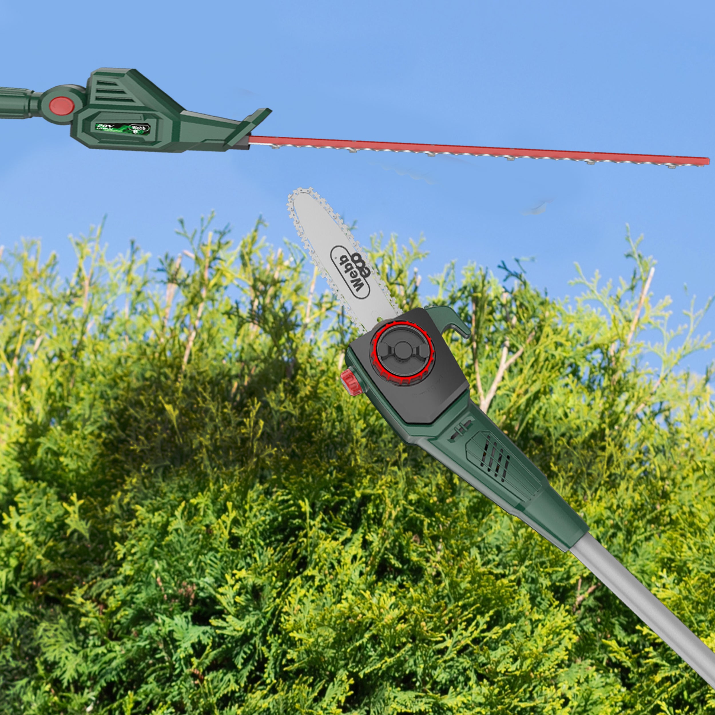 Webb Eco 20v Cordless 50cm Long Reach Hedge Trimmer &amp; Pruner with 1 x 2ah battery &amp; charger