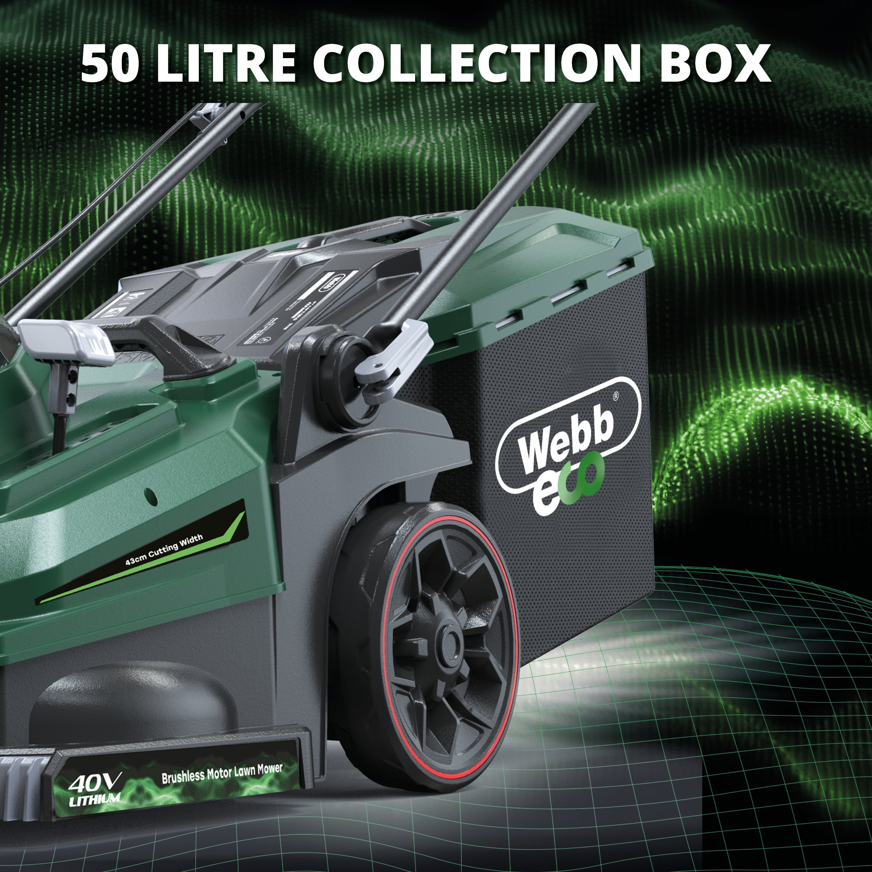 Webb Eco 40V Cordless Lawnmower 43cm with 2 x 4ah batteries &amp; charger