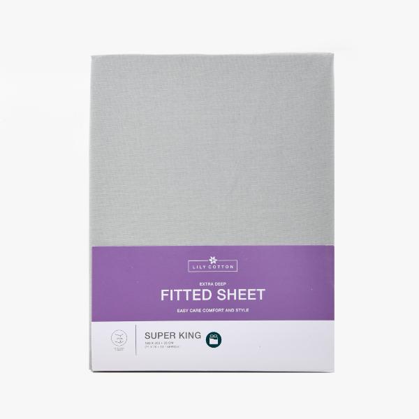 Lilly Cotton 68 Pick P/Cotton Fitted Sheet Super King Size Grey