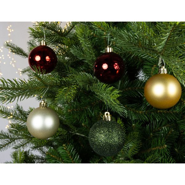 Shatterproof Bauble Mix 30 x 6cm (Gold,Red,Green,Pearl,Oxblood)