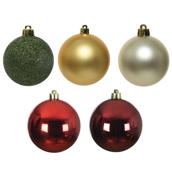 Shatterproof Bauble Mix 30 x 6cm (Gold,Red,Green,Pearl,Oxblood)