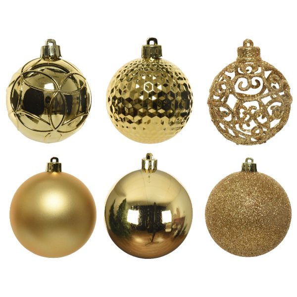 Christmas Gold Shatterproof Bauble Mix 37 x 6cm