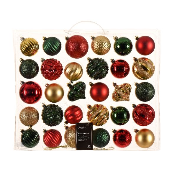 Shatterproof Bauble/Onion Mix 30 x 7cm (Red, Green, Gold)