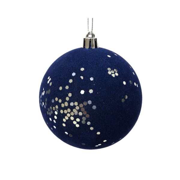 Night Blue Shatterproof Bauble Flock Sequin 8cm