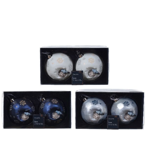 Christmas Shatterproof Bauble 10cm (White/Blue/Silver)