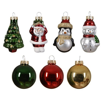 Gold/Red/Green Shatterproof Bauble Mix 5 x 7cm (Snowman/Tree/Santa/Penguin)