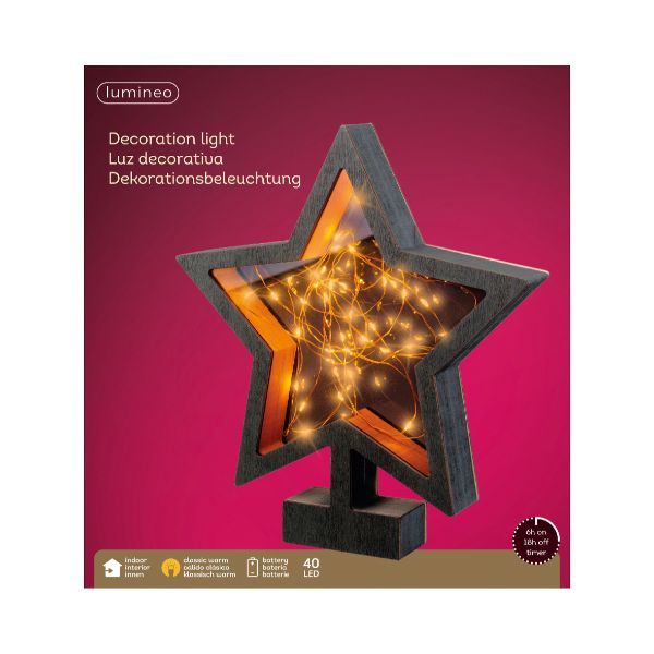 Plywood Star Micro LED - Black/Classis White 28cm