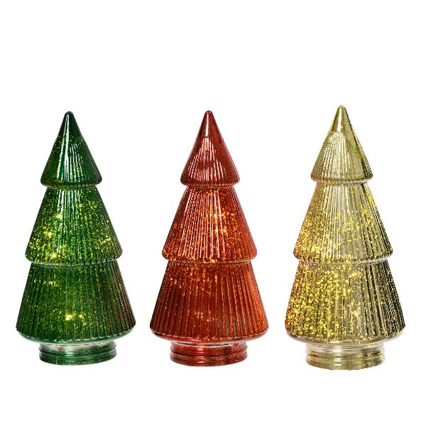 Glass  Micro Tree LED - Red/Green/Gold