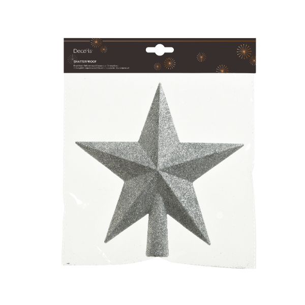 Christmas Shatterproof Glitter Treetopper Star Silver