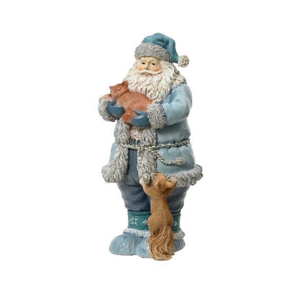 Polyresin Santa With Fox/squirrel 24cm