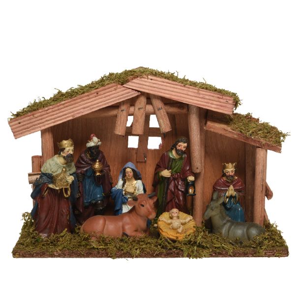 Nativity house with 8 figures - MDF