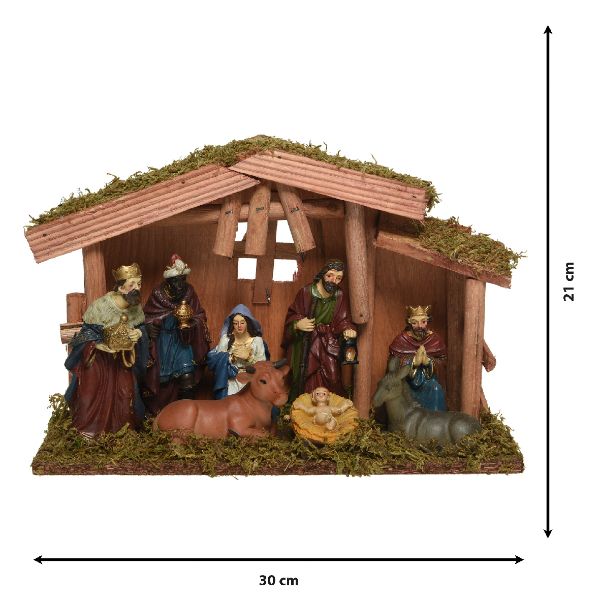 Christmas Nativity house with 8 figures - MDF