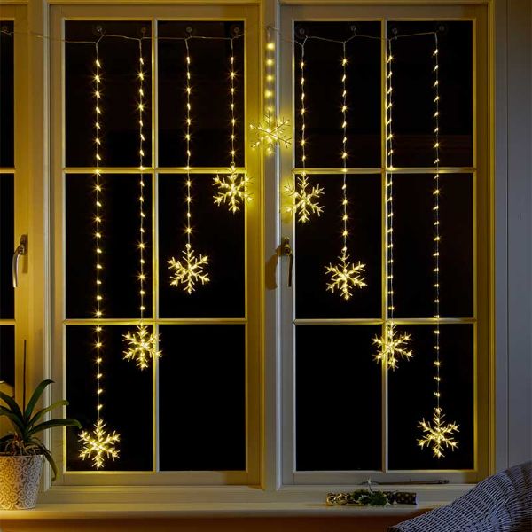 Snowflake Curtain Lights - Warm White 120x120 339 LEDs