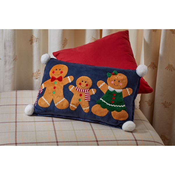 Three Kings Gingerbread Family Cushion - Navy