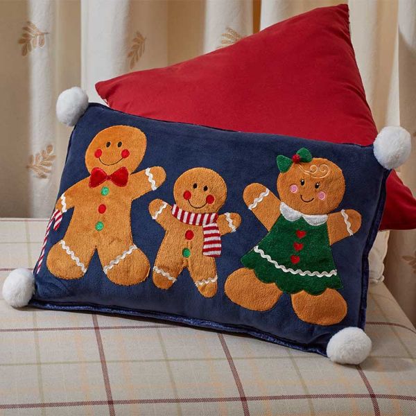 Three Kings Gingerbread Family Cushion - Navy