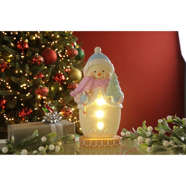 Festive 30cm battery operated polyresin pastel gingerbread snowman