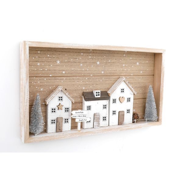 33cm Silver 3 Houses Wall Plaque