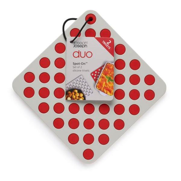 JJ DUO Spot-On 2piece Silicone Trivets (Gr/Rd)