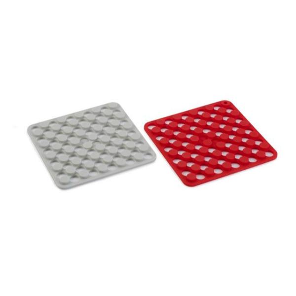 JJ DUO Spot-On 2piece Silicone Trivets (Gr/Rd)