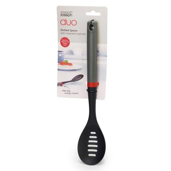 JJ DUO Slotted Spoon with tool rest - Grey/Red