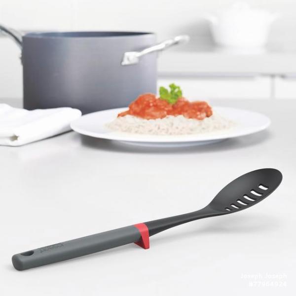 JJ DUO Slotted Spoon with tool rest - Grey/Red